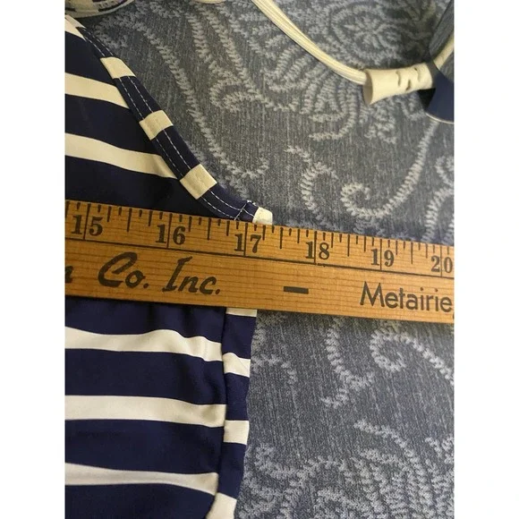 Lands End Tankini Top Halter Molded Cups Striped Navy Blue White 6 - Picture 6 of 6
